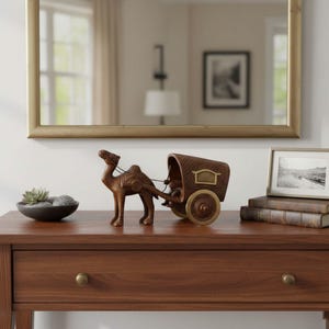 Messing kameelkar beeldje | Vintage Rajasthani-tafeldecor