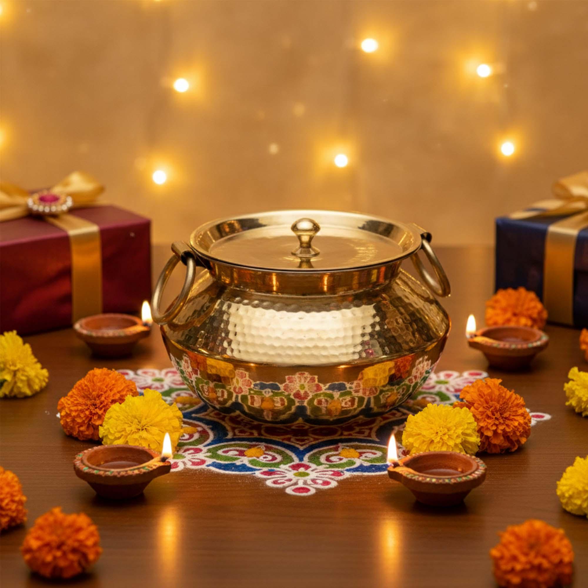 Hand Grab Pot Handcrafted Brass Handi Pot | Hammered Finish, 1.5L - Etsy