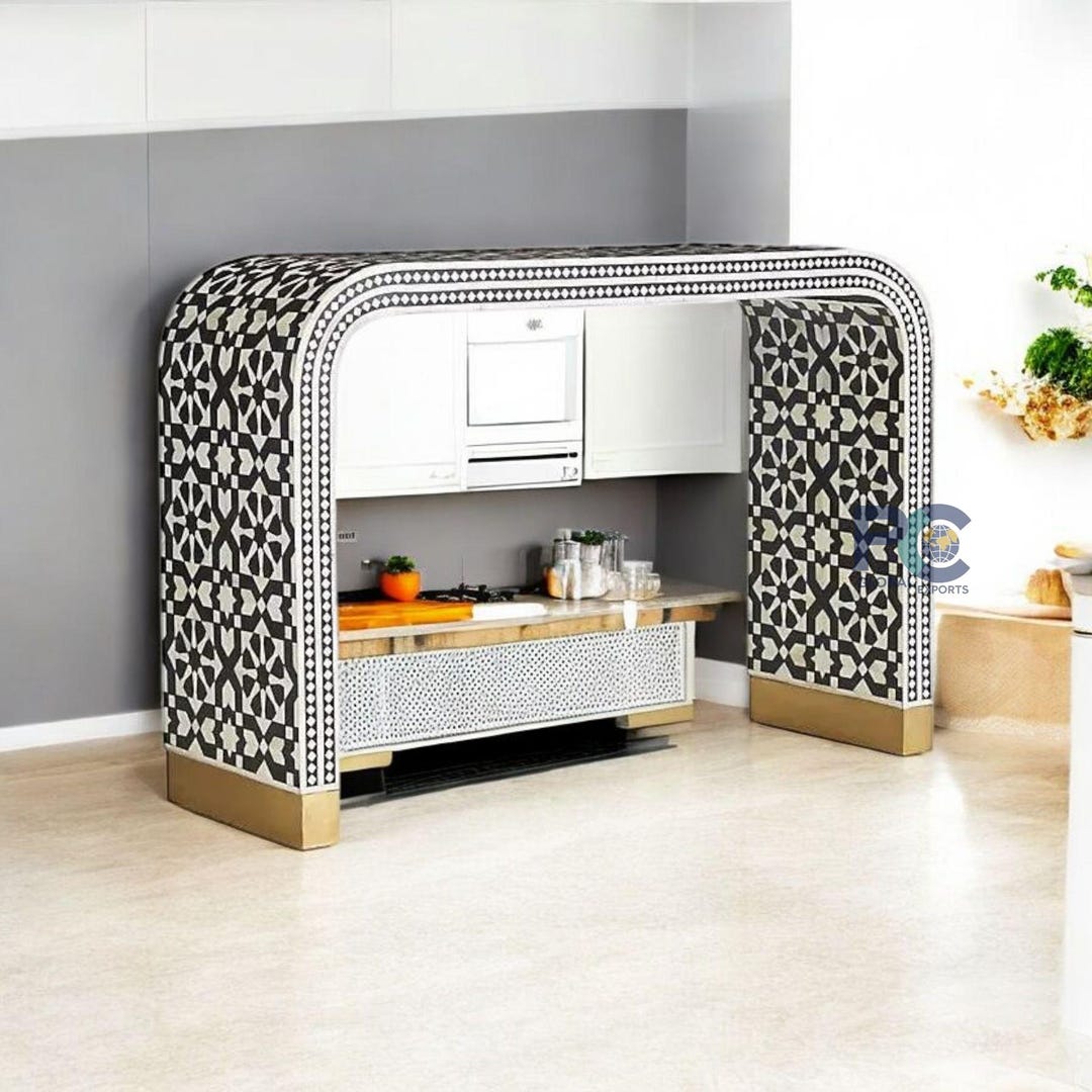 Handcrafted Bone Inlay U Shape Console Table | Entryway Hallway Living ...
