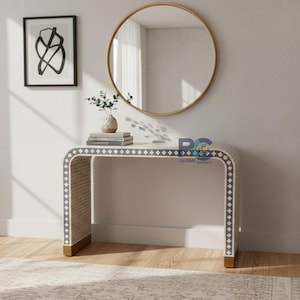 Modern U Shape Bone Inlay Console Table | Handmade Luxury Home Furniture