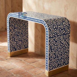 Bone Inlay Console Table U Shape | Handmade Luxury Entryway & Living Room Furniture