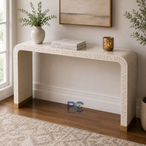Bone Inlay Console Table U Shape | Handmade Luxury Entryway & Living Room Furniture