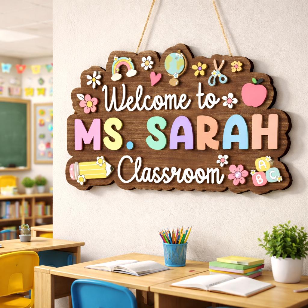 Personalized Teacher Name Sign: 3D Wood Classroom Door Hanger - Etsy