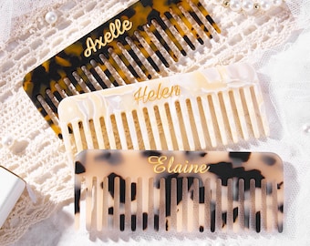 Custom Name Marble Hair Comb, Acetate Hair Comb, Bridesmaid Gifts, Pocket Comb, Bridal Gift, Birthday Gift, Gift for her, Wedding Favors