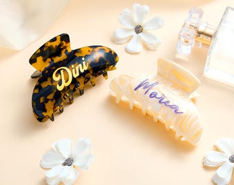 Pinza para el cabello con nombre personalizado, regalos para damas de honor, accesorio para el cabello de boda personalizado, pinza para el cabello de acetato grabada, recuerdos para equipos, regalos de cumpleaños