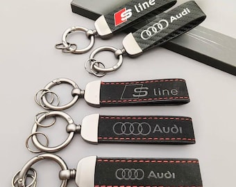 Audi S Line Keychain Carbon Fiber Leather Car Key Ring for Audi A3 A4 A5 A6 Q5 Q7 S RS Models Gift