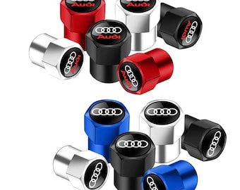 Audi Tire Valve Stem Caps Set of 4, Aluminum Alloy Wheel Air Caps with Color Logo, Car Accessories Gift