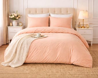 100% Pure Cotton Peach Duvet Cover | Soft Breathable Minimalist Bedding Set