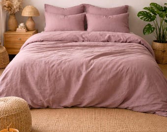 Mauve Linen Duvet Cover Set – Dusty Pink Boho Bedding