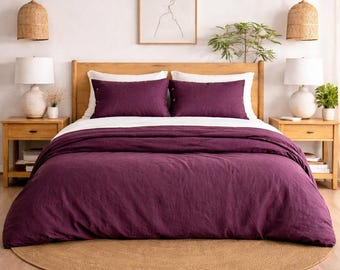 Aubergine Linen Duvet Cover Set – French Flax, Deep Plum Bedding