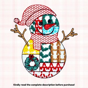 Christmas Snowman Machine Embroidery Design | Patchwork Winter Snowman Stitch File | Holiday Sewing Digital Download