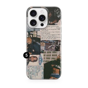 Może przedstawiać: Przezroczyste etui na telefon z kolażem zdjęć Tupaca Shakura. Projekt zawiera zdjęcia, odręczny tekst i paszport. Widoczne są słowa "FUCK THE WORLD".