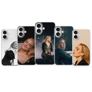 May include: A collection of five phone cases featuring images of a singer. The cases display various portraits of the singer in different poses and outfits. The cases are designed to fit a smartphone and have a glossy finish.