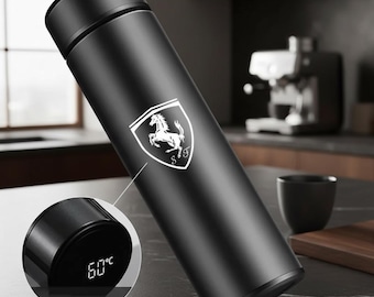 Ferrari Temperature Display Insulated Bottle – Matte Black Stainless Steel Thermos with Tea Infuser (500ml)