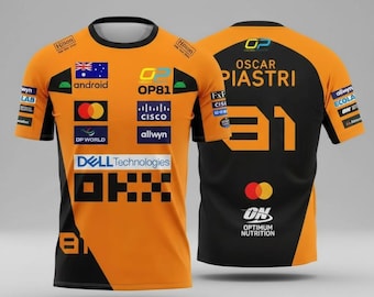 F1にインスパイアされたオスカー・ピアストリ・モータースポーツオレンジTシャツドライバーナンバー81デザイン