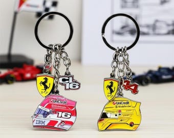 F1 Ferrari Racing Helmet Plastic Keychain – Leclerc and Hamilton Style