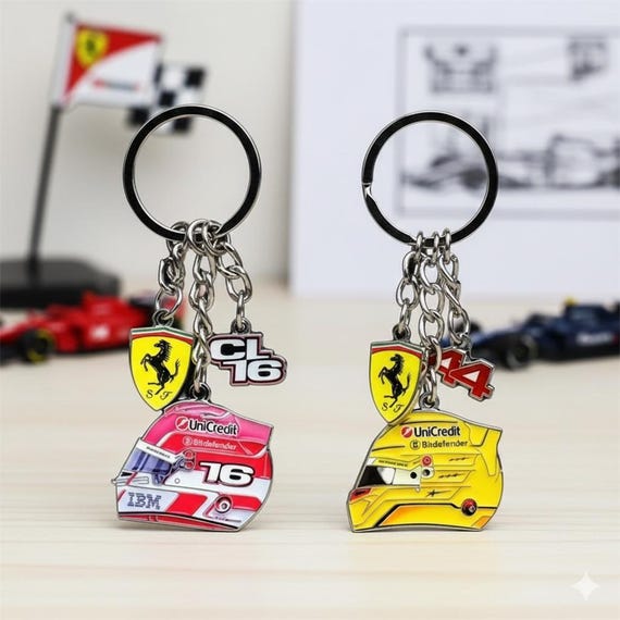 F1 Ferrari Racing Helmet Plastic Keychain – Leclerc and Hamilton Style