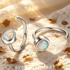 Twist Band Opal Cuff Earrings, Silver Dainty Minimalist Opal Ear Cuffs For Women