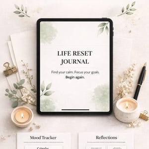 Reset Journal Printable – Undated Planner PDF – Habit Tracker & Goal Setting – Self Reflection Workbook
