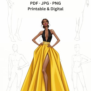 60 mallar för modefigurer | PDF JPG PNG | Utskrivbara och digitala croquis