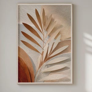 Japandi Botanical Wall Art Sculptural Neutral Abstract Print, Wabi Sabi Quiet Palm Form Organic Modern Artwork