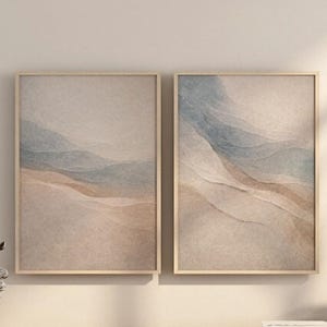 Sculptural Japandi Wall Art Set of 2 – Neutral Beige Abstract Prints, Wabi Sabi Decor, Modern Scandinavian Pair