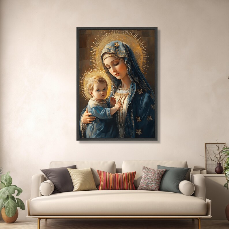 Virgin Mary and Baby Jesus Canvas Wall Art, Religious Christian ...