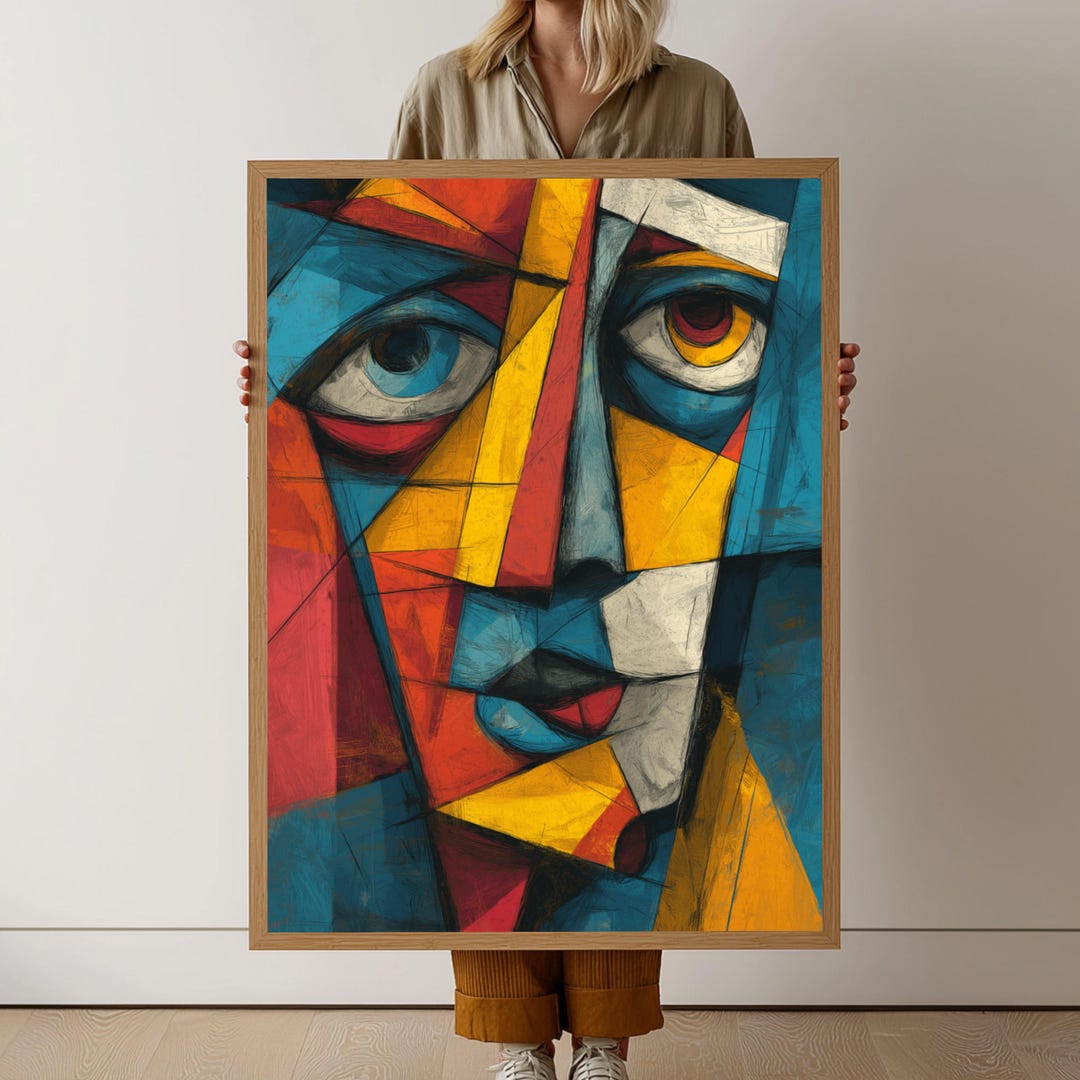 Abstract Cubist Face Canvas Wall Art, Modern Geometric Portrait ...