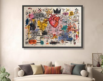 Urban Graffiti Herz Leinwand, Abstrakte Street Art Wand-Dekor, Moderne Symbolische Leinwand, Mixed Media Wand-Kunst für Wohnzimmer