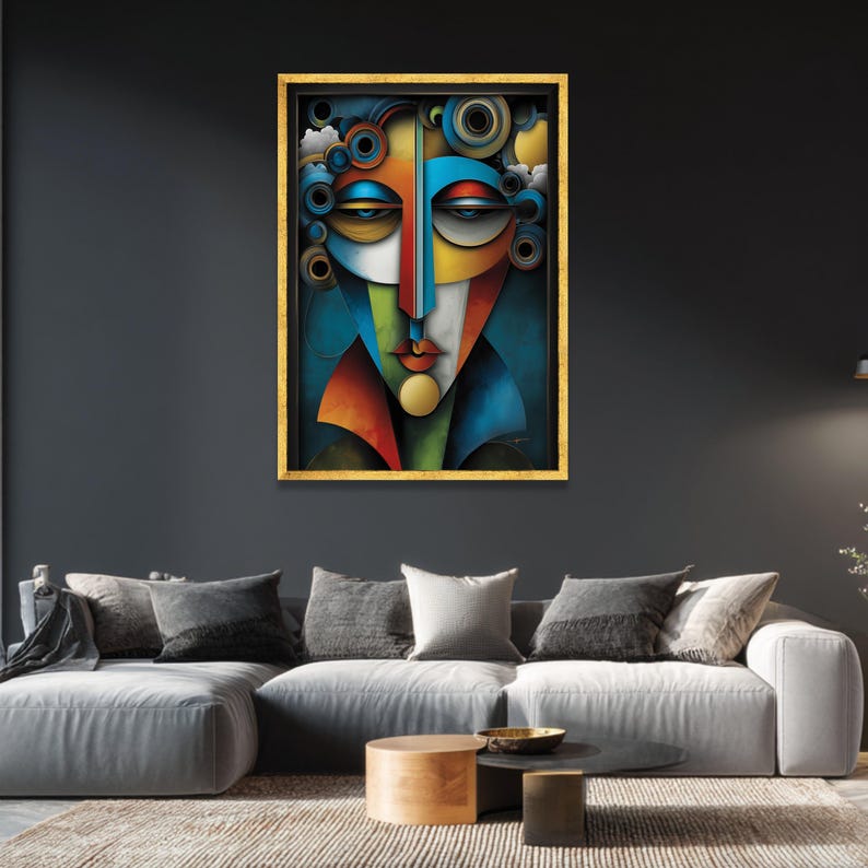 Abstract Cubist Face Canvas Wall Art, Modern Geometric Portrait ...