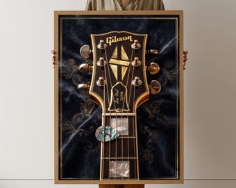 Gibson Les Paul Benutzerdefinierte Gitarrenkopfplatte Leinwand, Musikwandkunst, Vintage E-Gitarren-Dekor, Instrumenten-Nahaufnahme, fertig zum Aufhängen