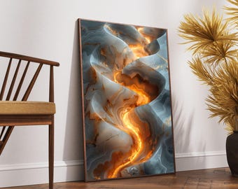 Abstrakte Lavastrom Leinwand Wandkunst, leuchtende Bernsteinstein Textur, modernes Geode Design, beleuchtetes Naturdekor, einzigartige Dekoration