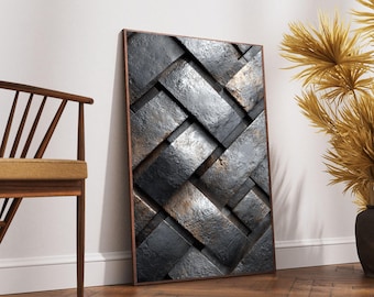 Industrial Metal Texture Wall Art, Art Deco Canvas, Geometric Pattern Canvas, Modern Metallic Home Decor, Textured Wall Art Design