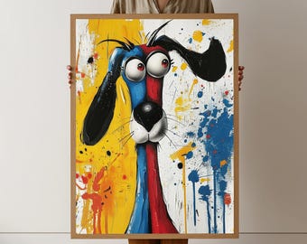 Bunte abstrakte Hund Leinwand, moderne Pop Art Wand-Dekor, wunderliche Tier Malerei, Wohnzimmer Leinwand Kunst, spielerische Dekoration