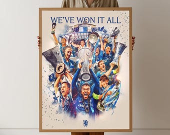 Schnürsenkel-Wandbild des Closas FC, Fußball-Trophäe, Wir haben alles gewonnen, Fußball-Siegplakat, Sportteam-Triumph-Leinwand