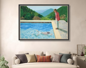 David Hockney Inspired Swimming Pool Canvas, Modern Figurative Art, Sunny Day Wall Art, Contemporary Landscape Painting, Home Decor Canvas