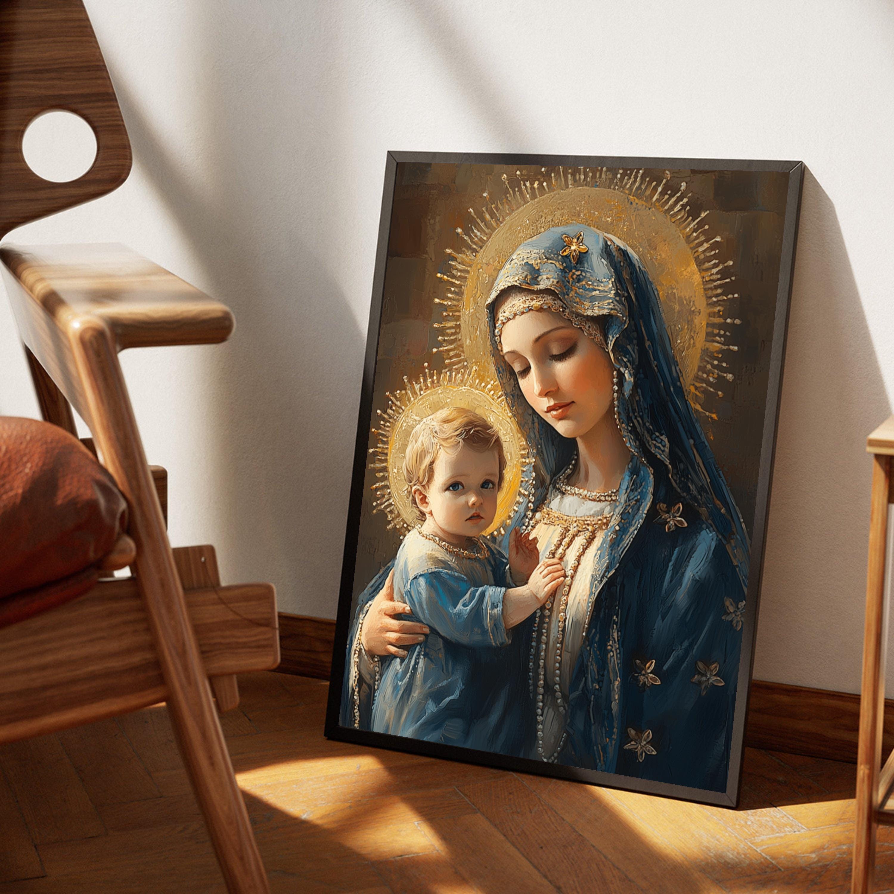 Virgin Mary and Baby Jesus Canvas Wall Art, Religious Christian ...
