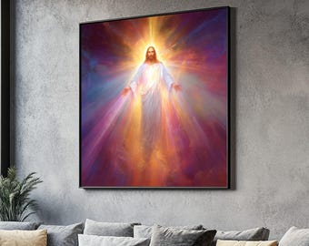 Radiant Jesus Christ Canvas Wall Art, Divine Light Religious Painting, Spiritual Christian Decor, Inspirational Faith Canvas, Ready to Hang
