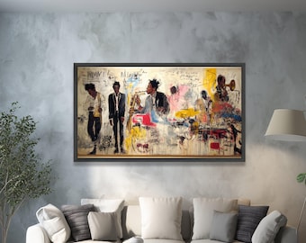 Abstract Jazz Musicians Canvas Wall Art, Urban Street Art Style, Contemporary Music Theme, Colorful Graffiti Painting, Modern Home