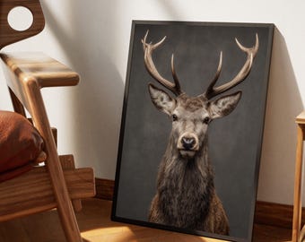 Majestic Deer Portrait Canvas, Wildlife Animal Wall Art, Rustic Nature Decor, Forest Stag Canvas Print, Home Decoration Art