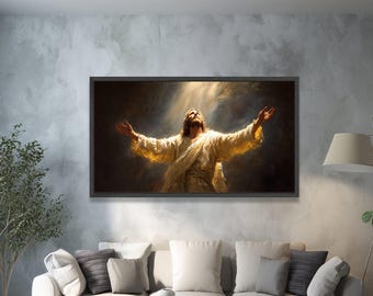 Radiant Jesus Christ Canvas, Inspirational Religious Wall Art, Spiritual Home Decor, Divine Light Painting, Sacred Christian Canvas Art