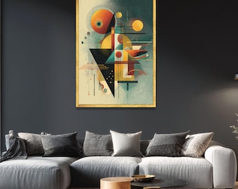 Geometrische abstrakte Komposition Leinwand, Wassily Kandinsky inspirierte Wandkunst, moderne abstrakte Leinwand, bunte Formen Dekor, künstlerisches Zuhause