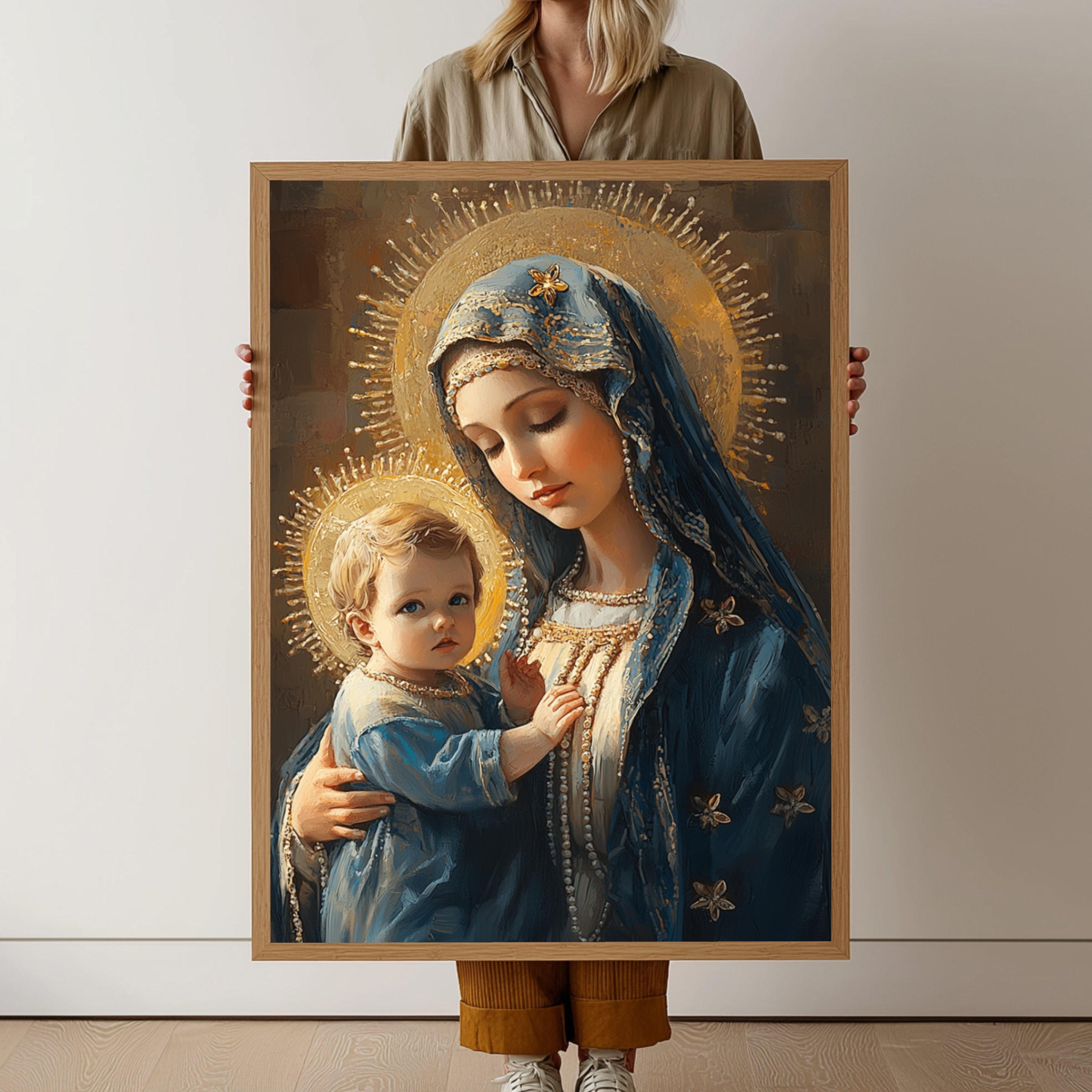 Virgin Mary and Baby Jesus Canvas Wall Art, Religious Christian ...