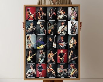 Cuadros de pared con imágenes de guitarristas legendarios del rock, retratos icónicos de guitarristas, decoración del hogar con leyendas de la música, arte mural de música rock, música de bandas