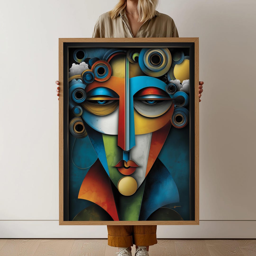 Abstract Cubist Face Canvas Wall Art, Modern Geometric Portrait ...