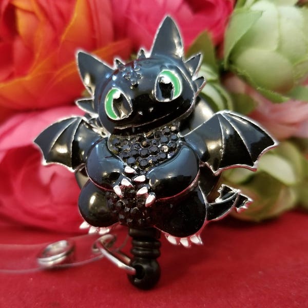 Black Dragon ID Reel - Alligator Clip or Slide on Clip