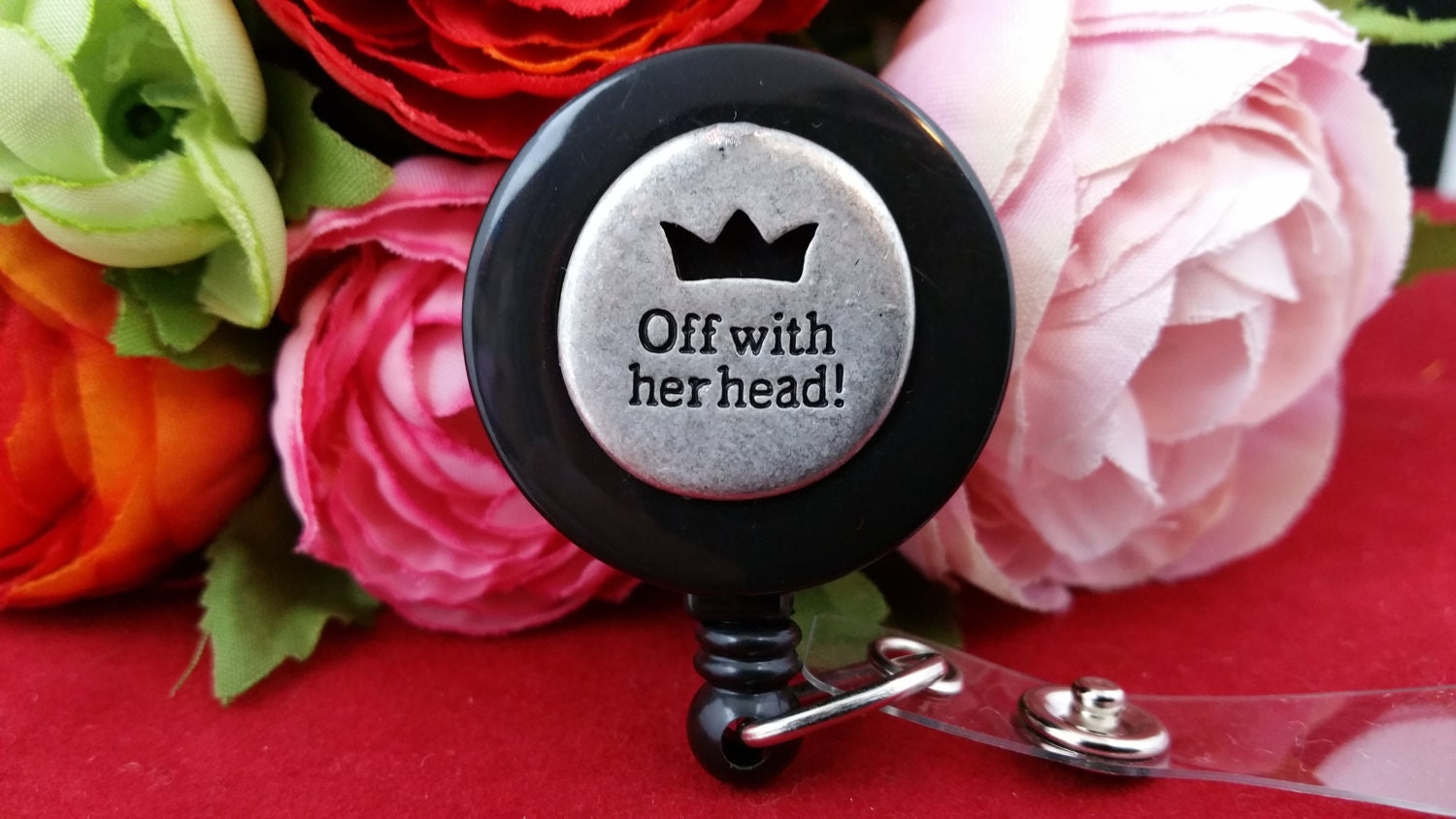 Off with Her Head Swivel Alligator Clip ID Reel Etsy
