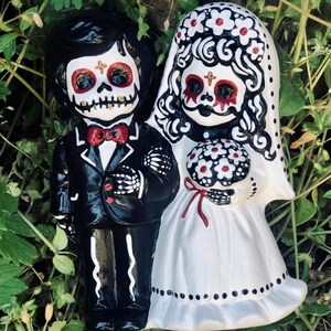 Day of the Dead hand painted ceramic wedding cake topper image 8