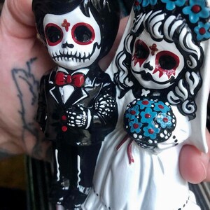 Day of the Dead hand painted ceramic wedding cake topper image 6