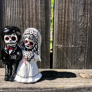 Day of the Dead hand painted ceramic wedding cake topper image 7